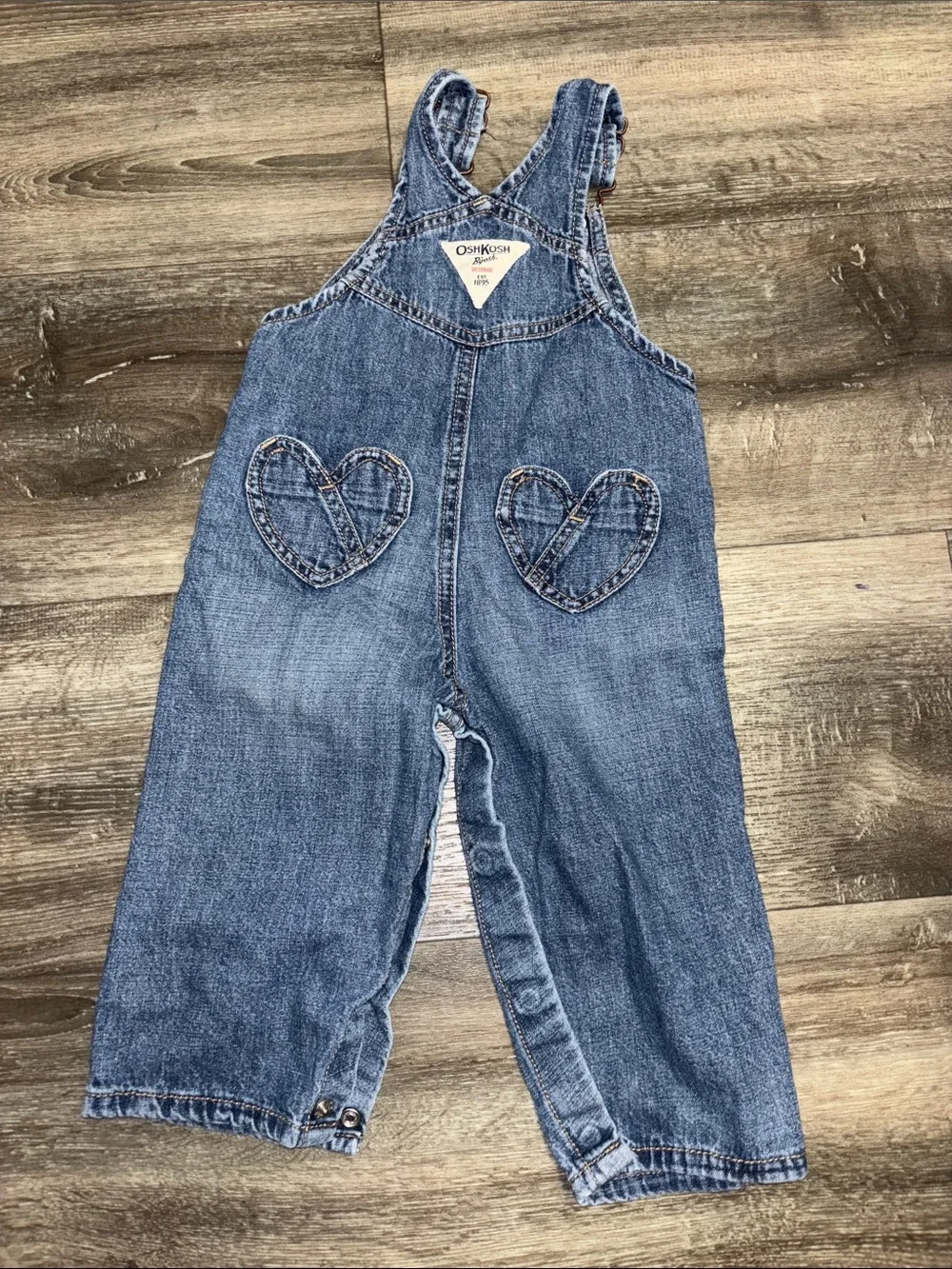 OskKosh B’gosh Denim Heart Embroidered Kids Overalls, sz 18mo